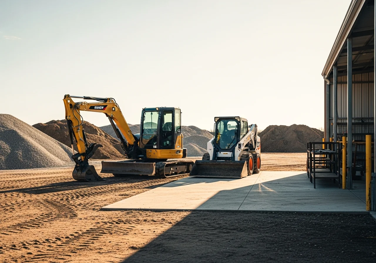 Construction equipment and tools on a job site, representing the range of excavation and contracting services offered.
