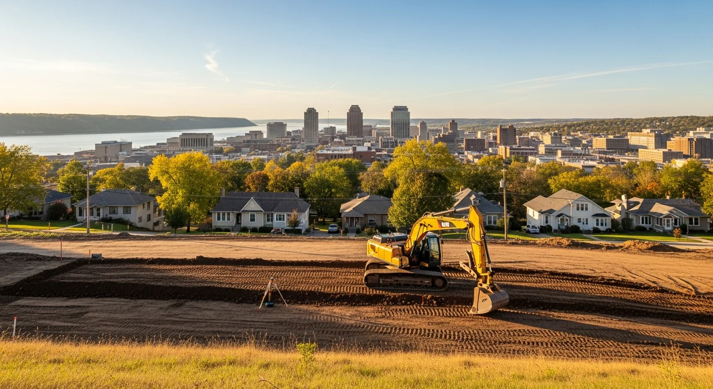 Sioux City skyline and Missouri River valley with established residential neighborhoods and riverfront properties visible.