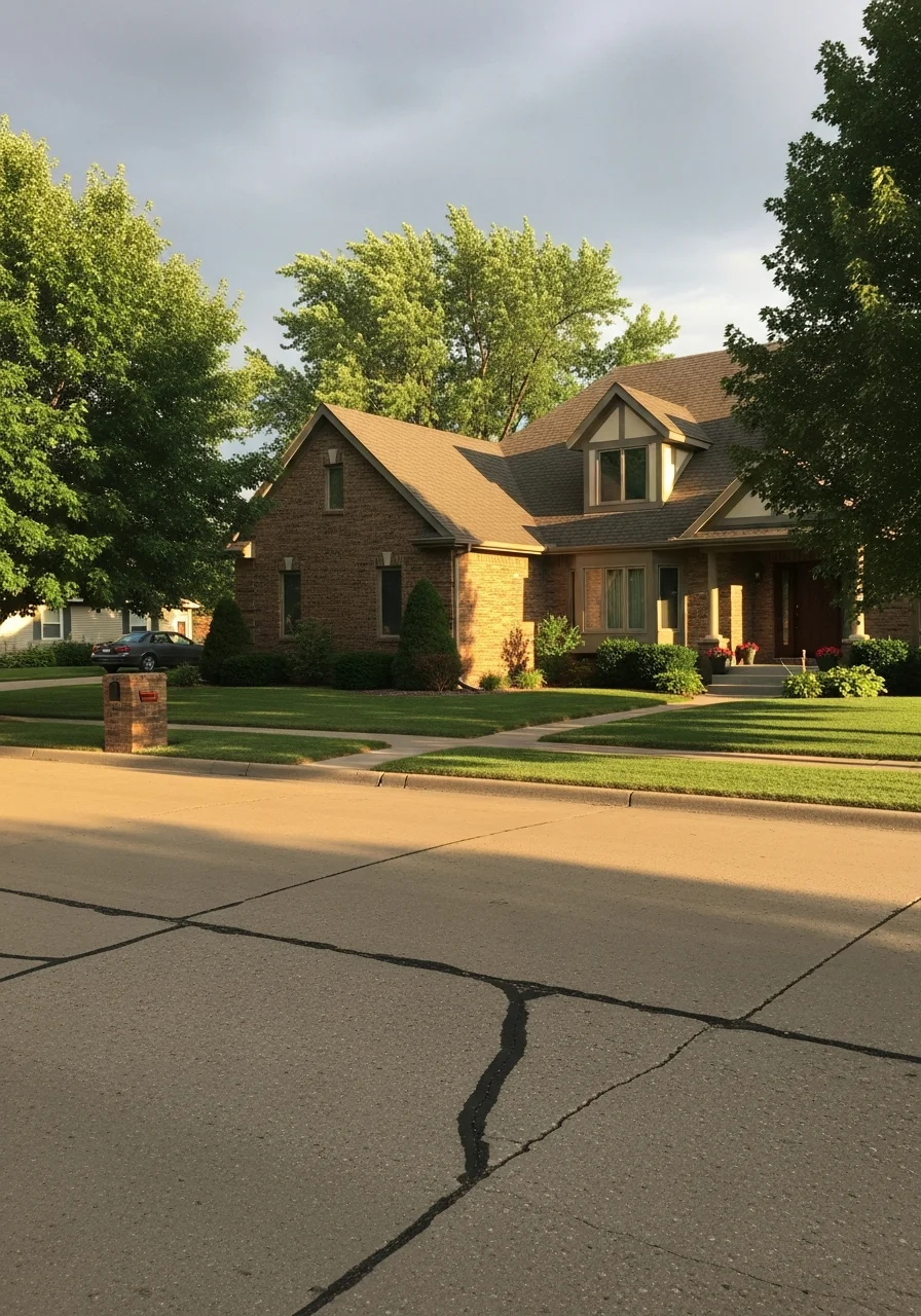 Detail of a South Sioux City home exterior with regional architectural style and well-maintained grounds.