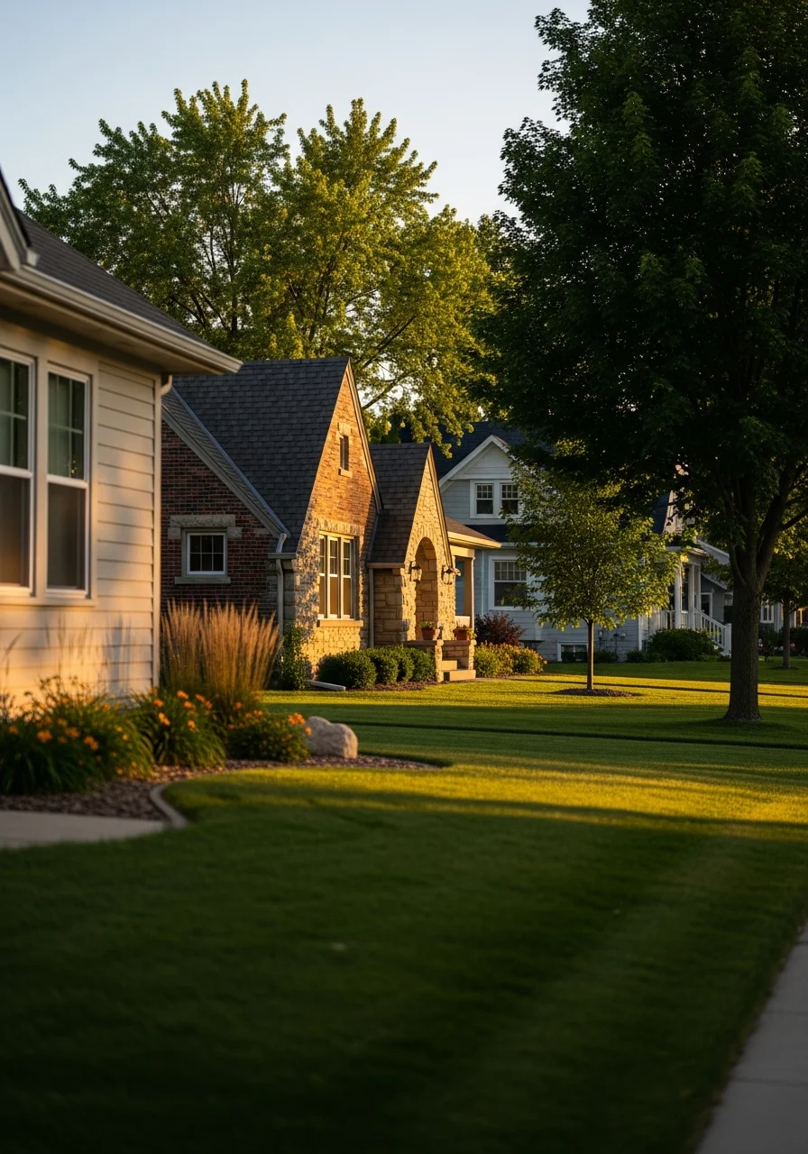 Detail of a Vermillion home exterior with period architectural features and well-maintained grounds.