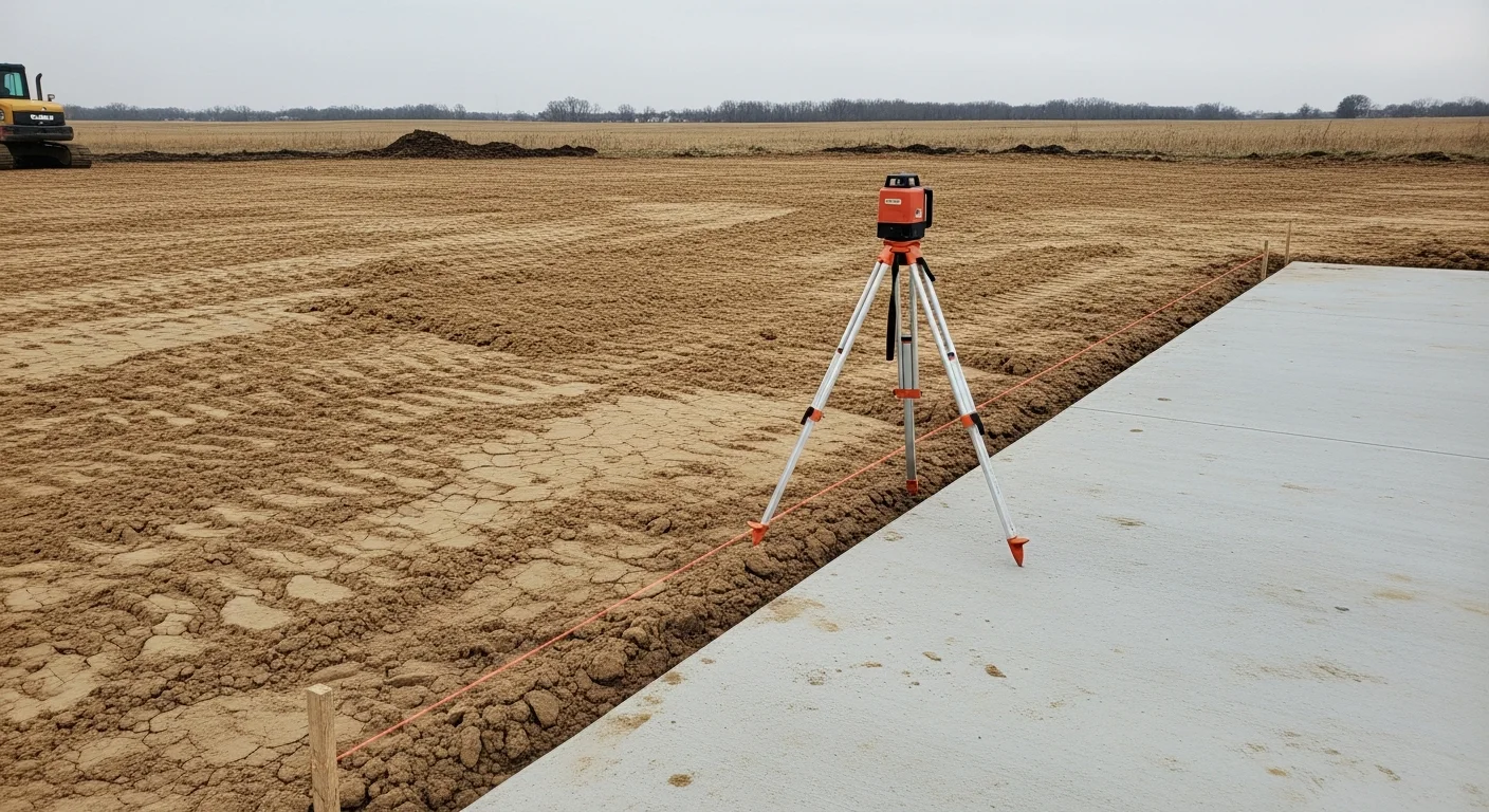 A Cronin Contracting excavator shaping and leveling a residential lot in Sioux City, Iowa, with freshly graded soil sloped away from the home's foundation. The finished surface is smooth and ready for seeding, showing clear drainage paths across the yard.